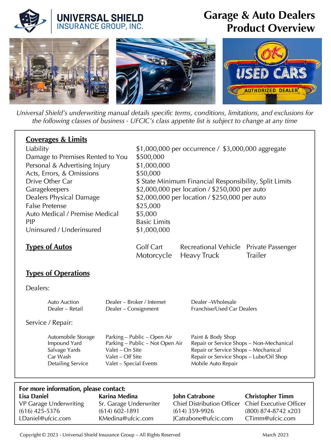 Garage & Auto Dealers Product Overview Flyer